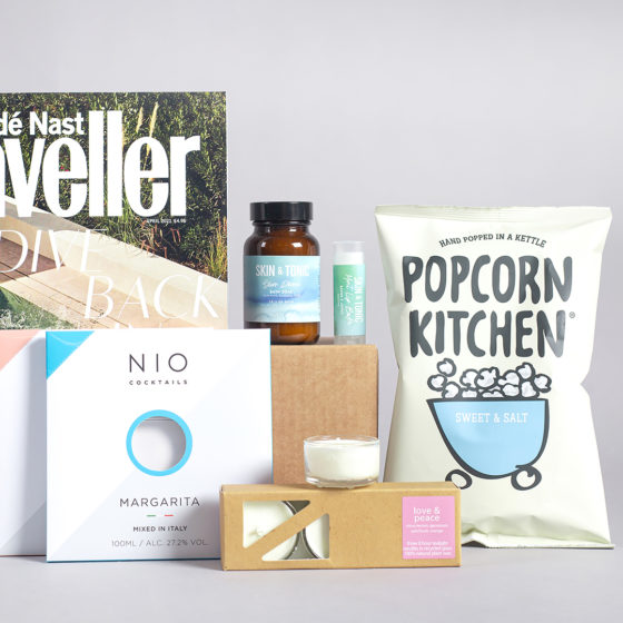 Gift boxes by post with cocktails, popcorn & pamper products