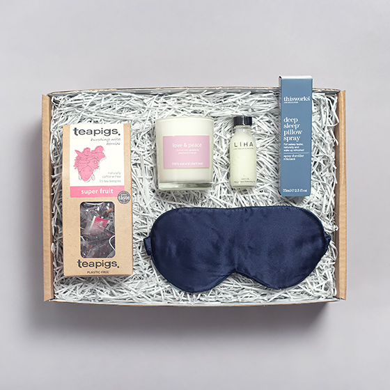 Relaxing Gift Box for unwinding with candle, pillow spray and eye mask
