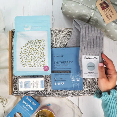 Gift box with gifts to aid relaxation