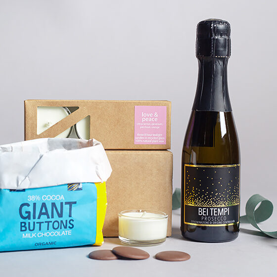 Birthday gift box with prosecco