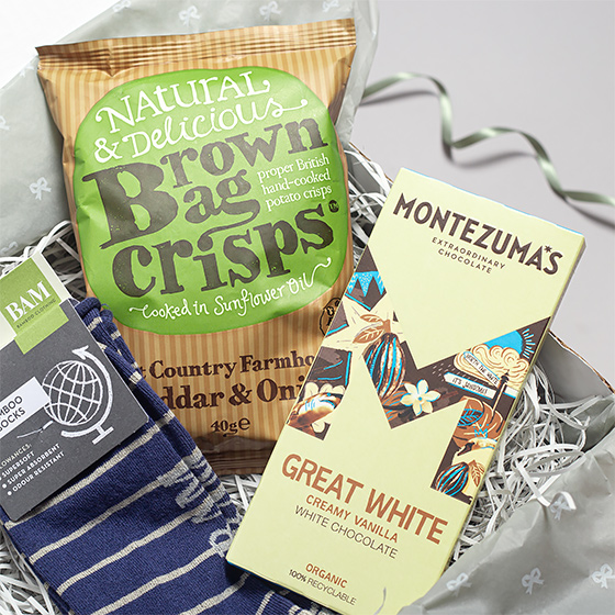 Father's Day gift box with socks, crisps and chocolate