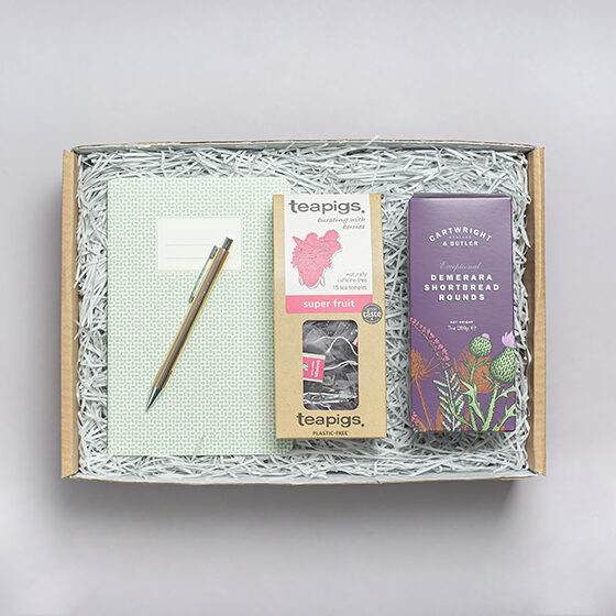 Student Gift Box with Notepad, Gold Pen, Tea & Biscuits